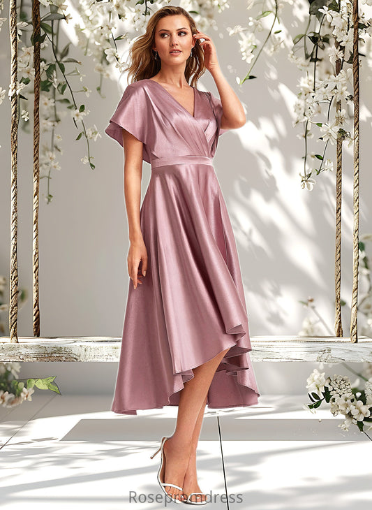 Jaylee A-line V-Neck Asymmetrical Stretch Satin Bridesmaid Dress DSP0025752