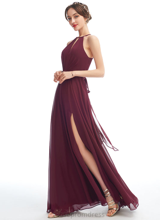 Silhouette A-line Halter Neckline Length Floor-Length Fabric Straps&Sleeves Meadow Bridesmaid Dresses