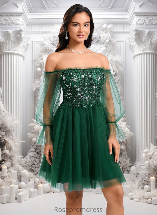 Mimi A-line Off the Shoulder Short Tulle Homecoming Dress With Sequins Appliques Lace DSP0025663