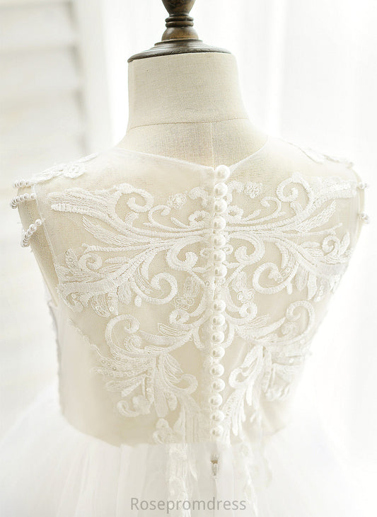 Scoop Satin/Tulle/Lace With Aubree Beading Ball-Gown/Princess Neck Flower Girl Dresses - Flower Floor-length Sleeveless Girl Dress