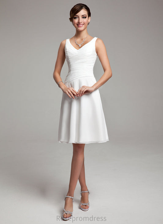 Ruffle Beading Embellishment Sequins Length Neckline Knee-Length V-neck A-Line Silhouette Fabric Ellie Bridesmaid Dresses