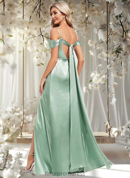 Esperanza A-line Cowl Cold Shoulder Floor-Length Stretch Satin Bridesmaid Dress With Bow Ruffle DSP0025807