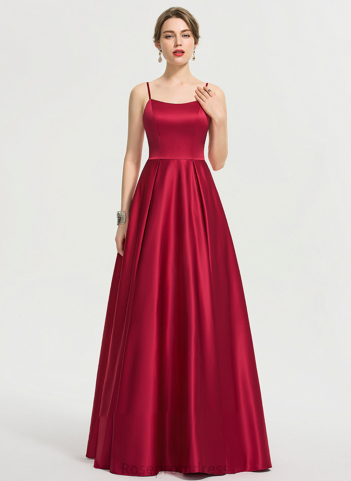 Satin SquareNeckline A-Line Neckline Silhouette Sleeve Length Floor-Length Fabric Fatima Straps Natural Waist Bridesmaid Dresses