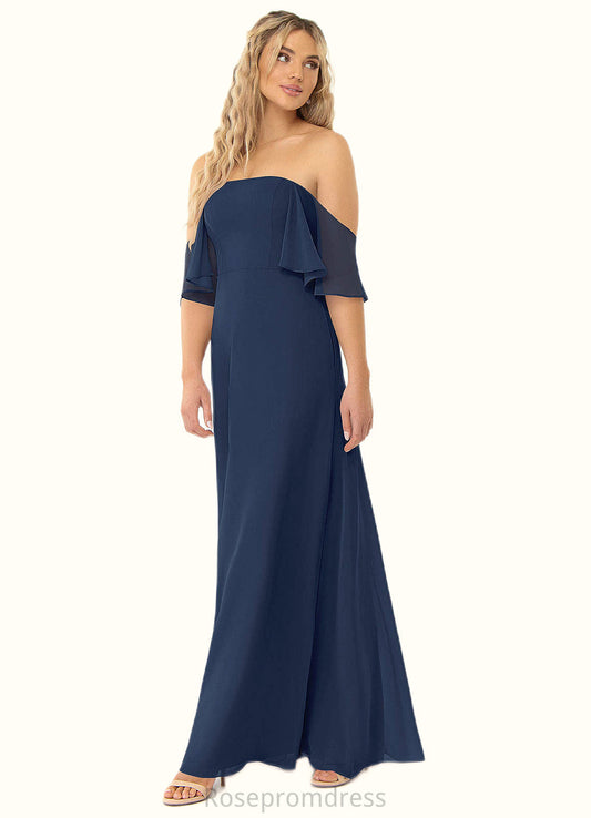 Peyton A-Line Off the Shoulder Chiffon Floor-Length Dress SRSP0019762