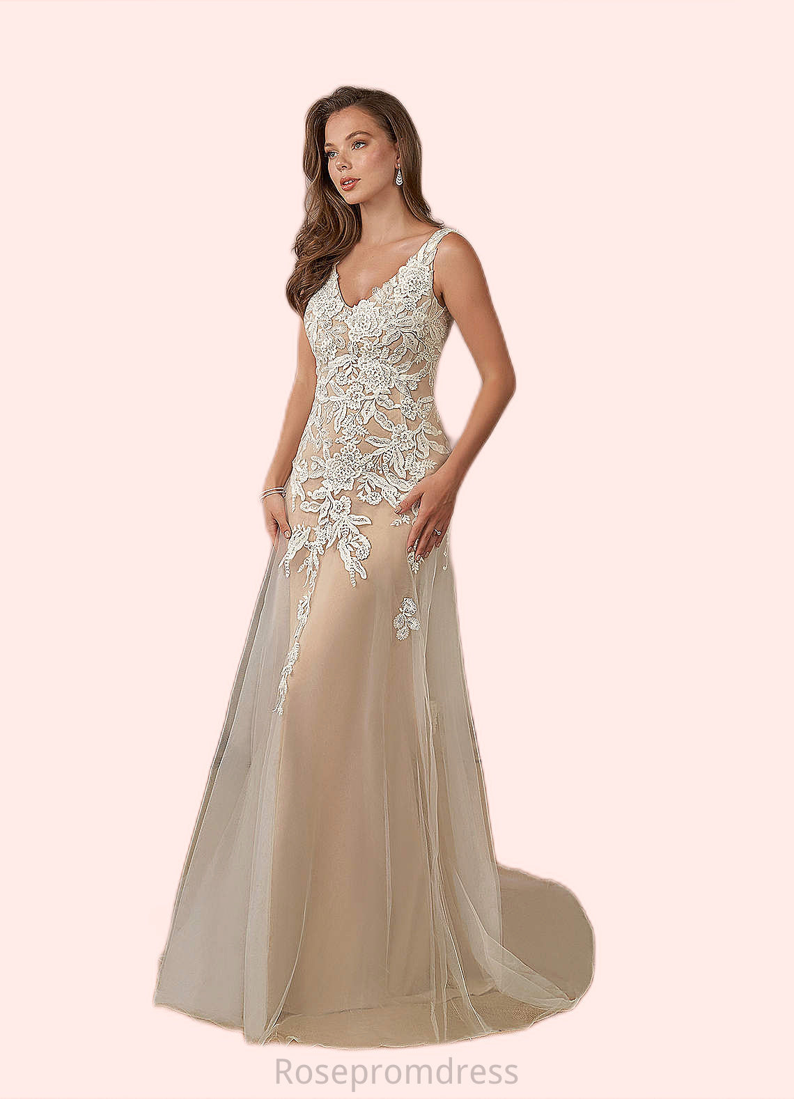 Stephanie A-Line Sequins Tulle Chapel Train Dress SRSP0020116