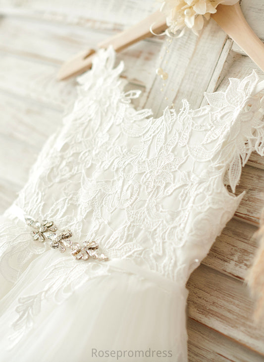 Knee-length Laylah Straps - Flower Rhinestone Sleeveless Tulle/Lace Flower Girl Dresses Dress Girl With A-Line