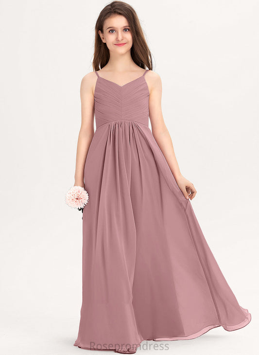 Junior Bridesmaid Dresses Saniya Chiffon With Floor-Length V-neck Ruffle A-Line
