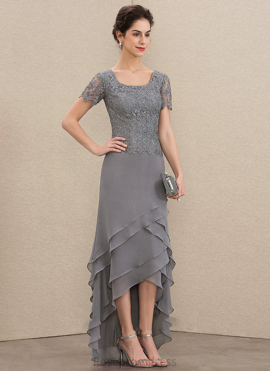 A-Line Asymmetrical Bride Dress Lace the Aria With Scoop Cascading Chiffon of Neck Mother Ruffles Mother of the Bride Dresses