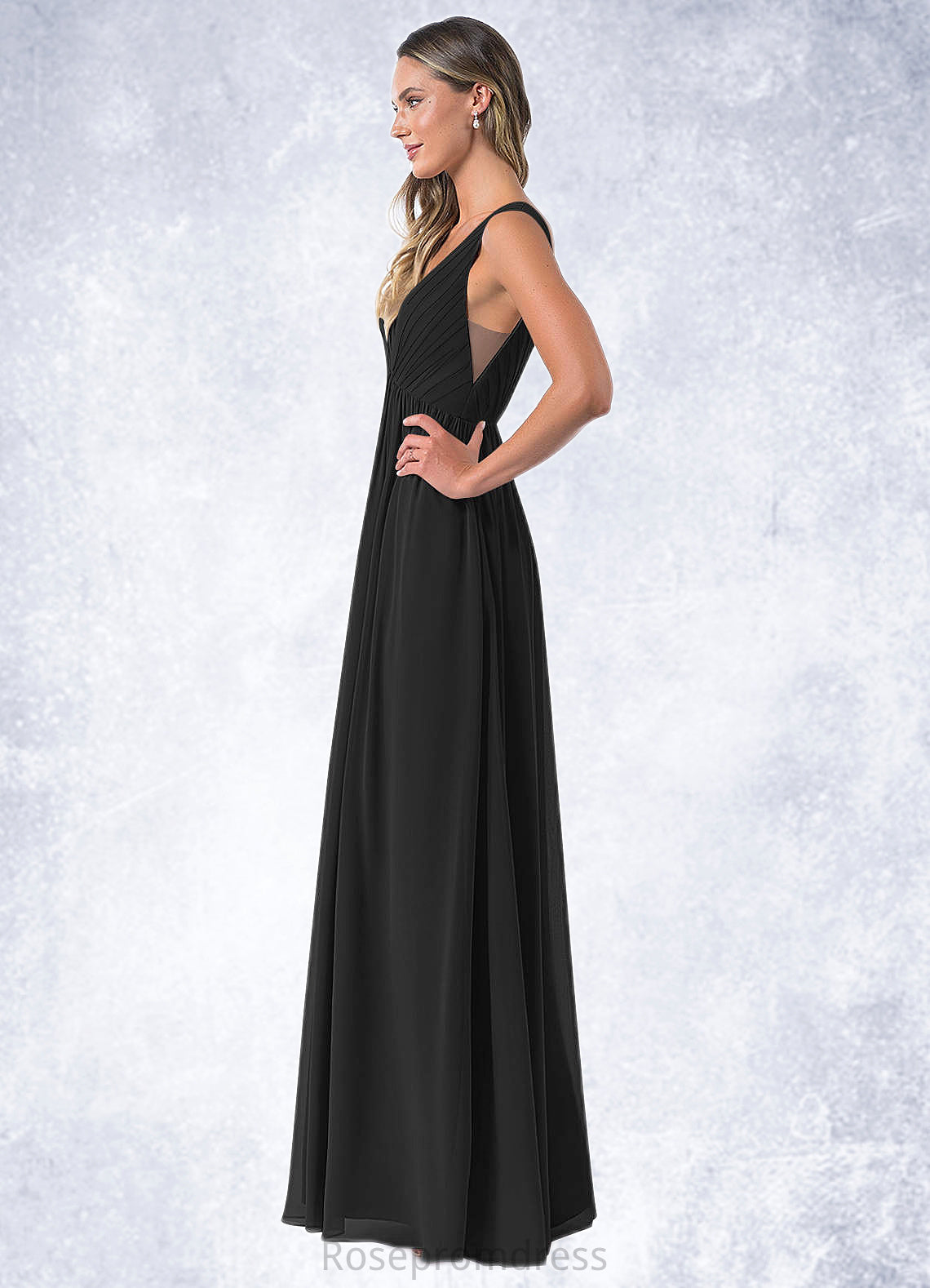 Libby A-Line Pleated Chiffon Floor-Length Dress SRSP0019618