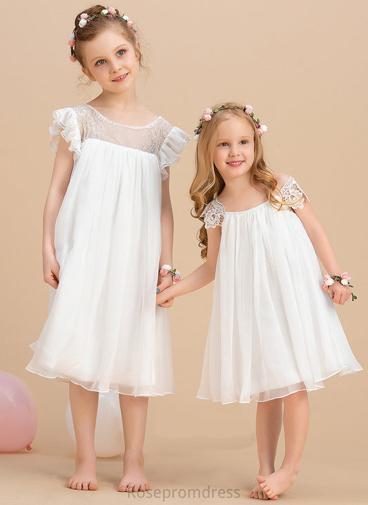 A-Line/Princess - Girl Sleeveless Dress Neck Scoop Flower Girl Dresses Nora With Tea-length Lace Chiffon Flower