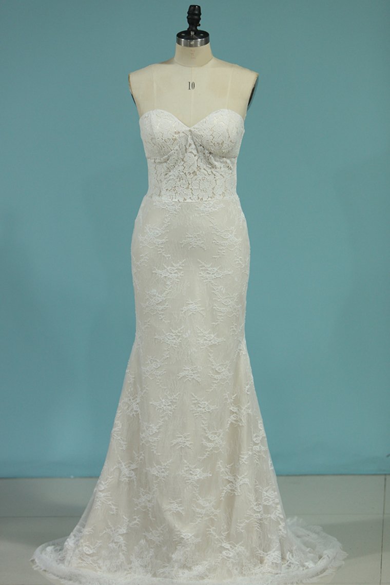 2024 Wedding Dresses Mermaid Lace With Removable Train Cathedral Train