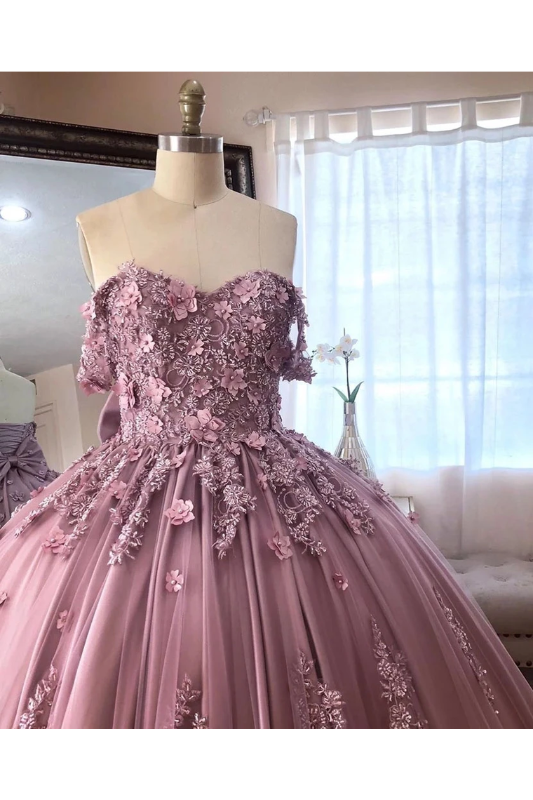 Ball Gown Off The Shoulder Tulle Quinceanera Dress With Lace Appliques Puffy Prom SRSP3HM7KB3