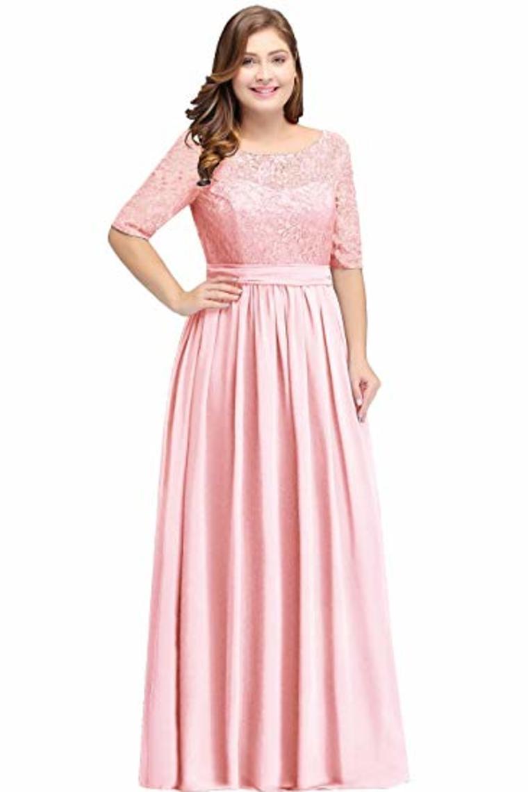 Plus Size Lace Chiffon With Half Sleeves Elegant Long Ball Evening Dress