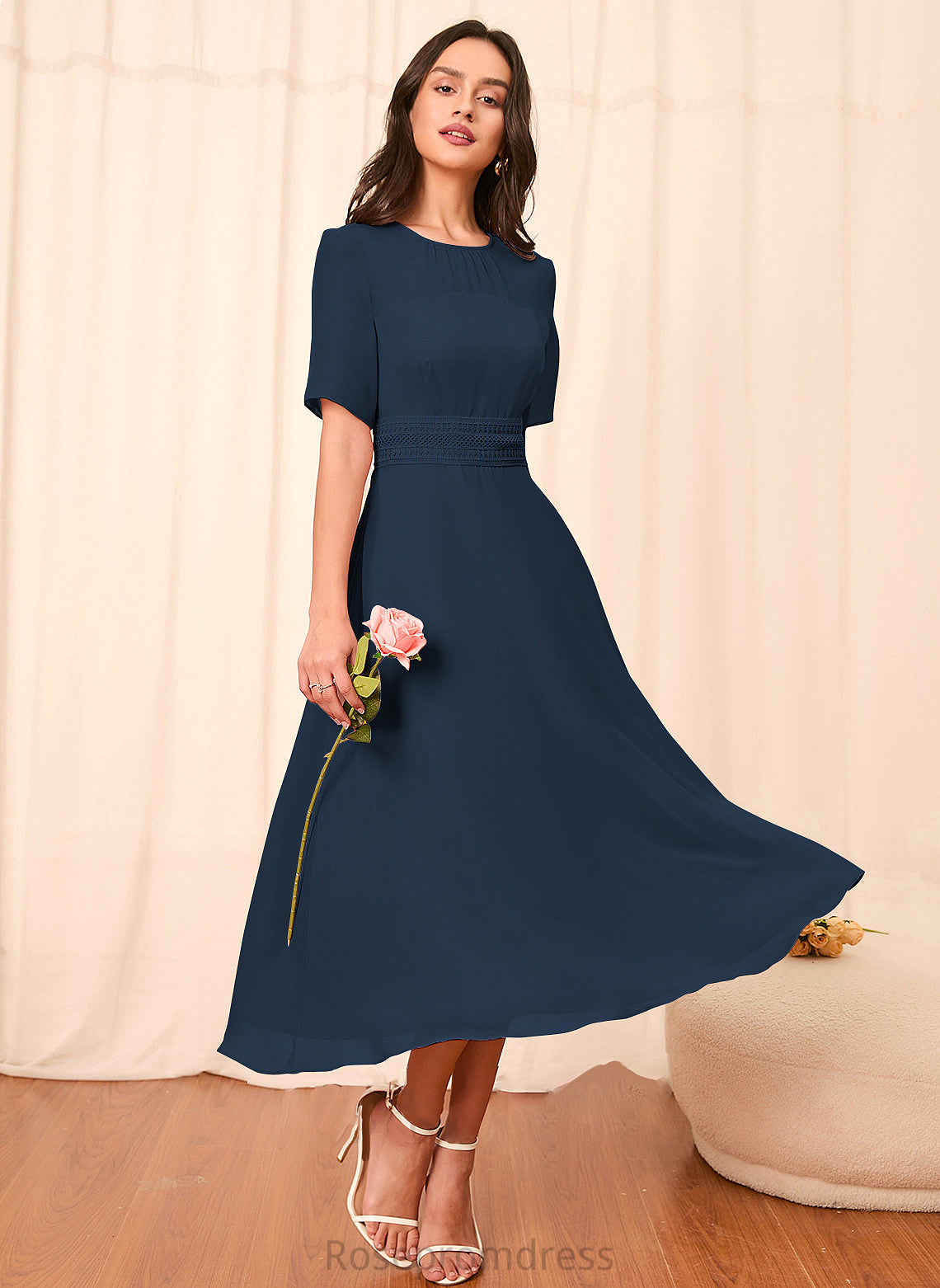 Fabric Straps A-Line Silhouette Length Knee-Length Sleeve Sleeves Taniyah One Shoulder Floor Length Natural Waist Bridesmaid Dresses
