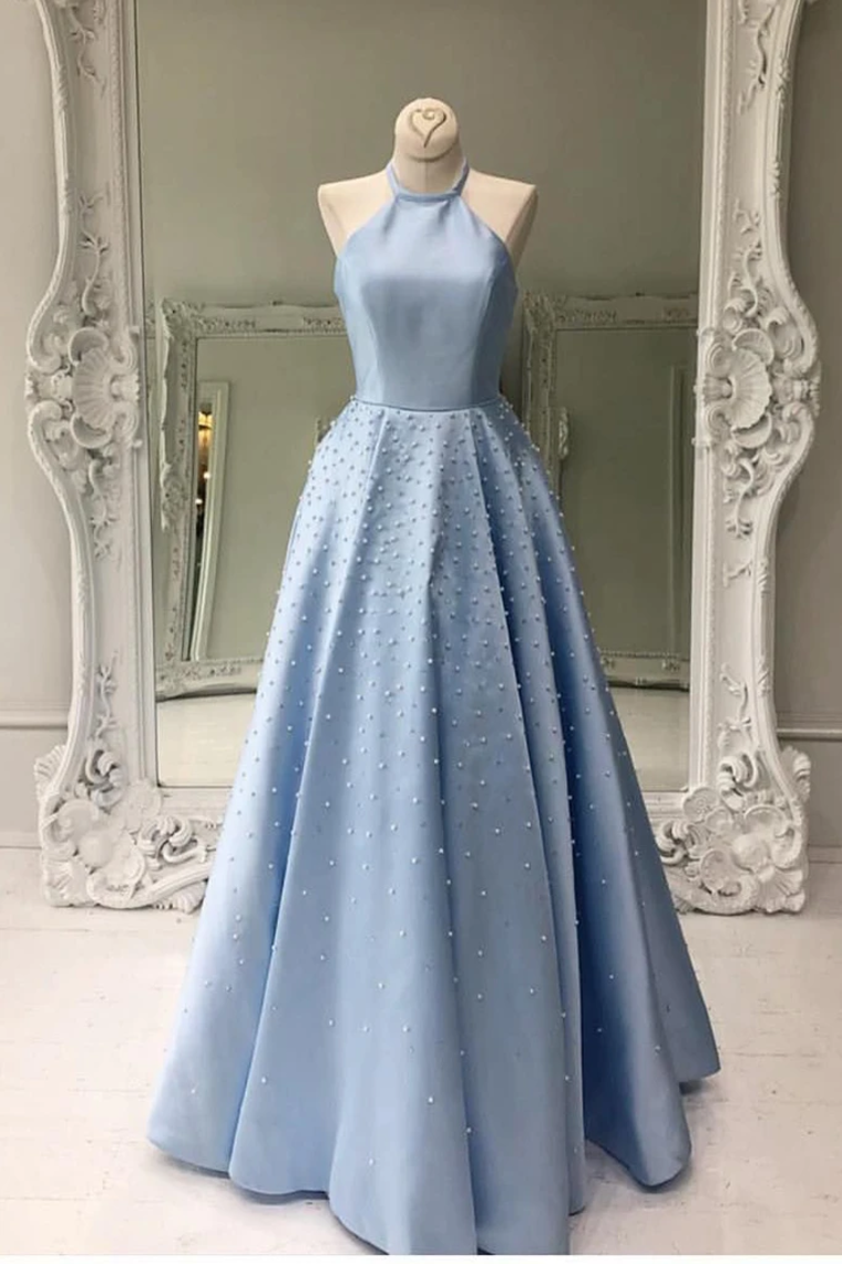 Open Back Floor Length Prom Dress With Pearls A Line Sleeveless Formal SRSP74AHYZK