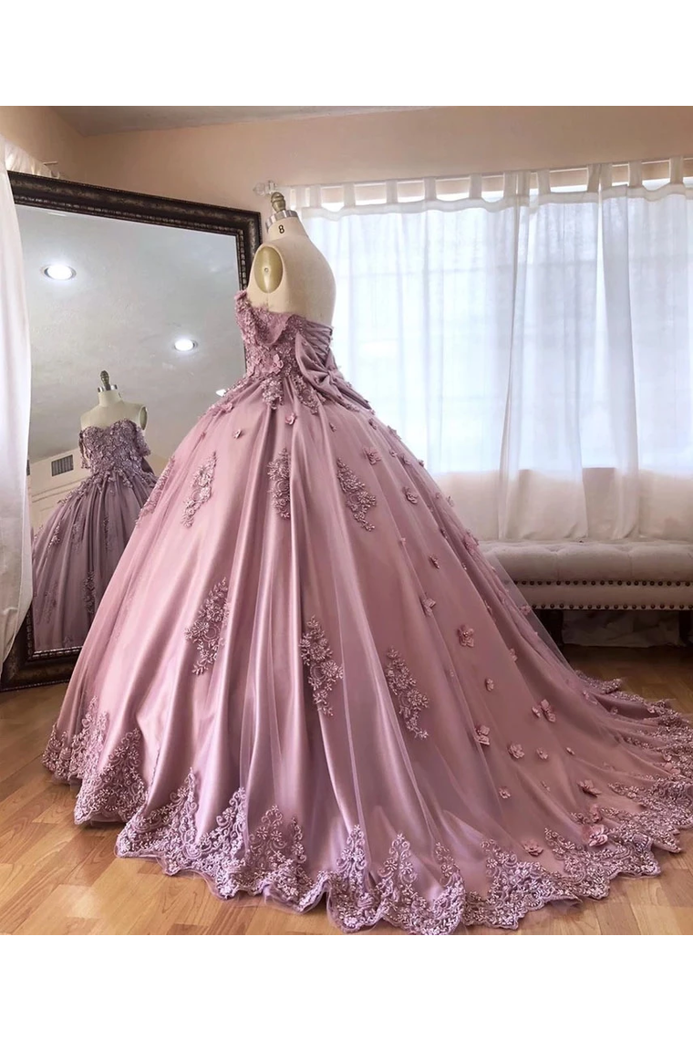 Ball Gown Off The Shoulder Tulle Quinceanera Dress With Lace Appliques Puffy Prom SRSP3HM7KB3