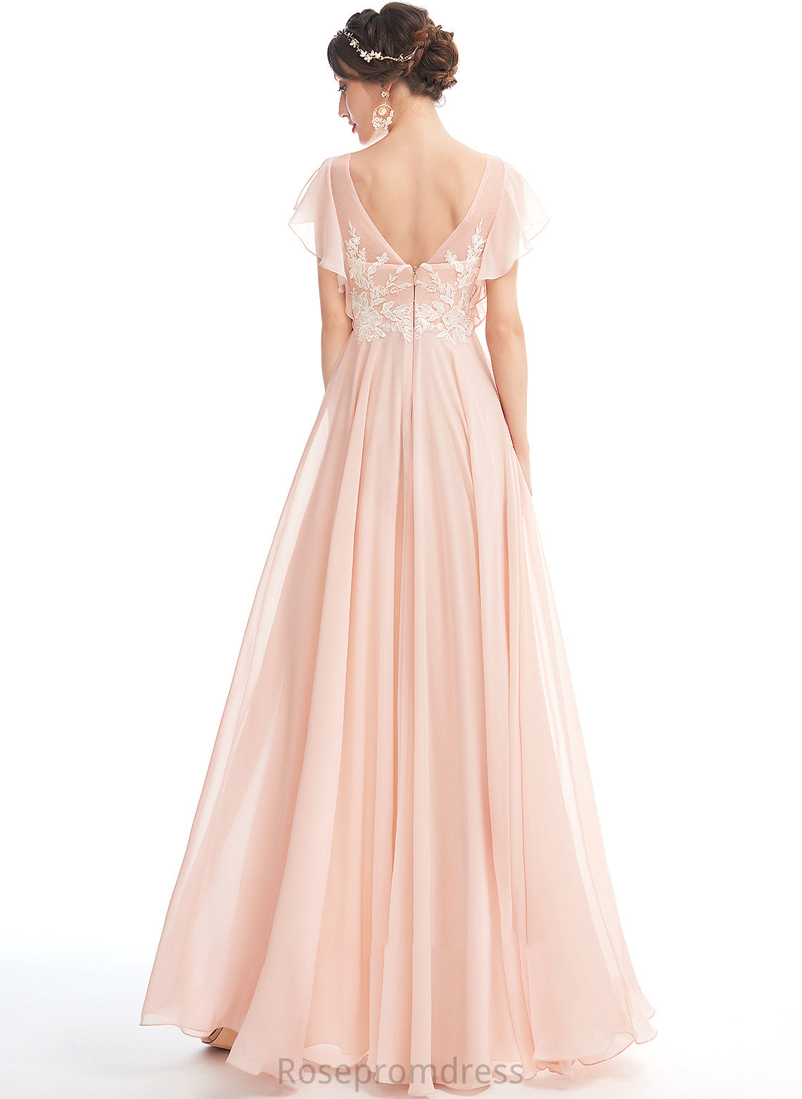 A-Line Embellishment Fabric Silhouette V-neck Floor-Length Ruffle Length Neckline Tessa A-Line/Princess Floor Length Bridesmaid Dresses