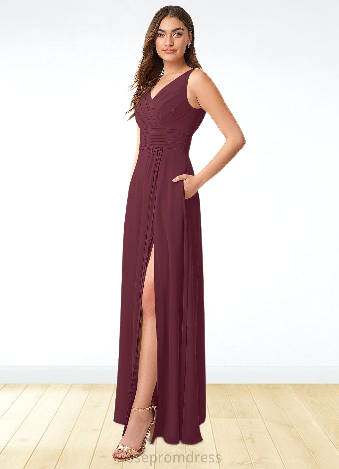 Alice A-Line Pleated Chiffon Floor-Length Dress SRSP0019671