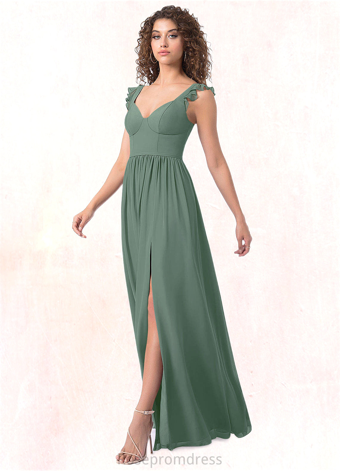 Ashly A-Line Ruched Chiffon Floor-Length Dress SRSP0019665