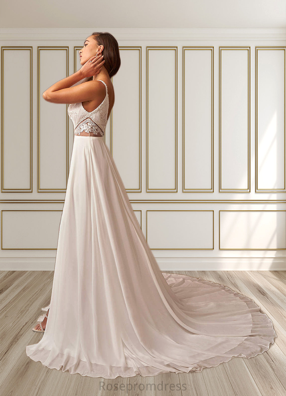 Amy A-Line Sequins Chiffon Chapel Train Dress SRSP0020120