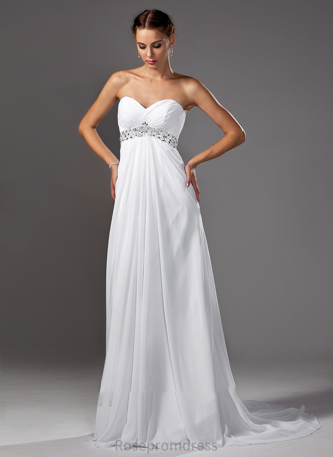 Beading Wedding Ruffle Empire Wedding Dresses Sweep Chasity Train With Sweetheart Chiffon Dress