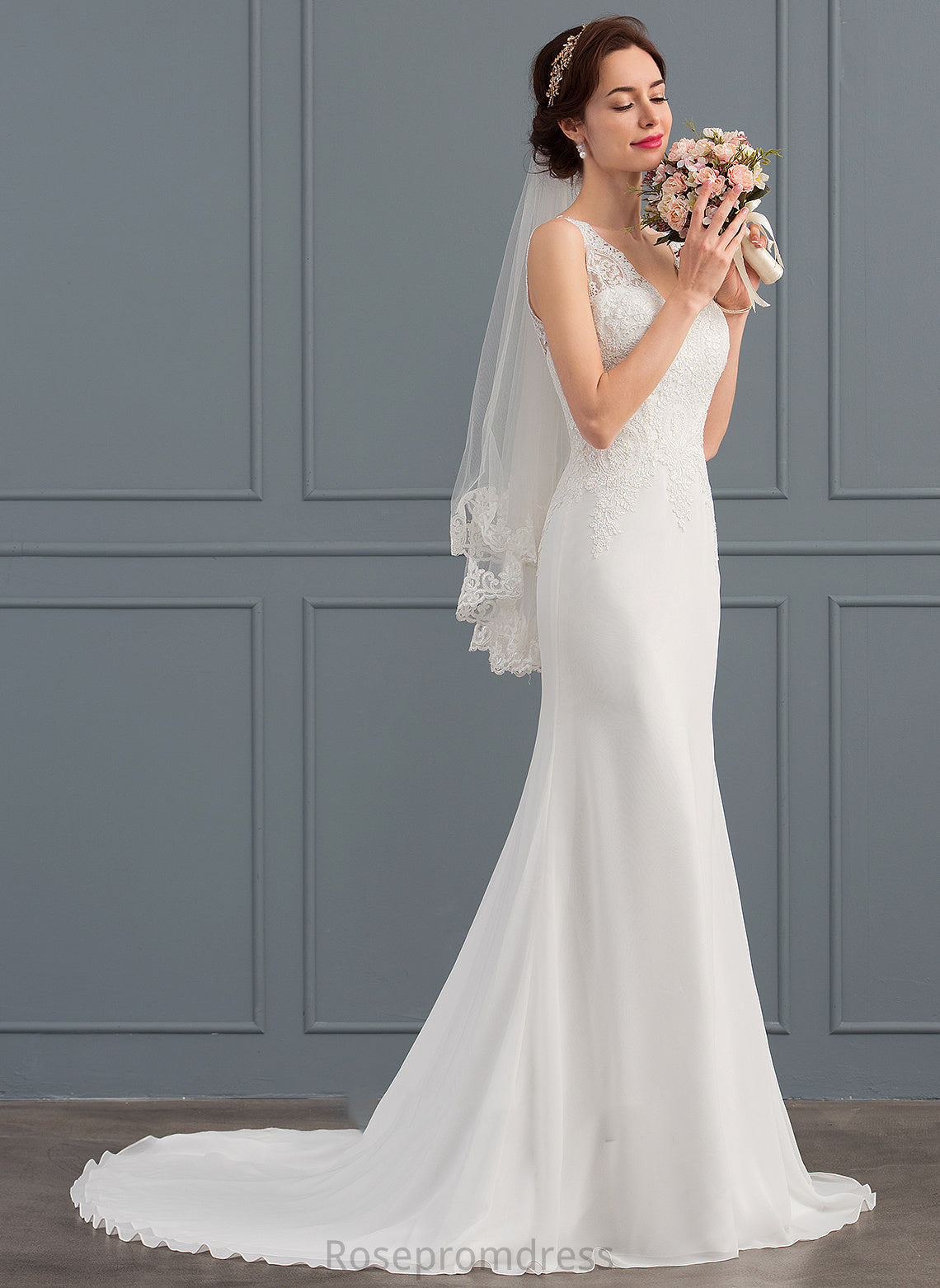 Dress Court V-neck Wedding Dresses Yadira Trumpet/Mermaid Train Chiffon Wedding
