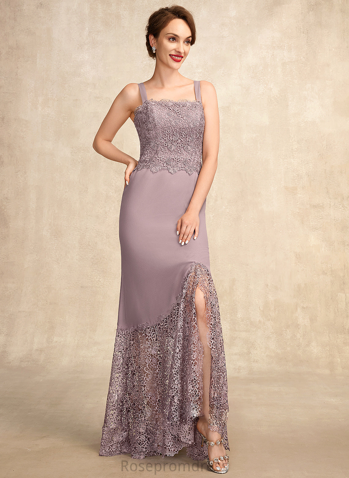 Mother Lace Square Mckenna Trumpet/Mermaid Chiffon Bride Dress of Asymmetrical the Mother of the Bride Dresses Neckline