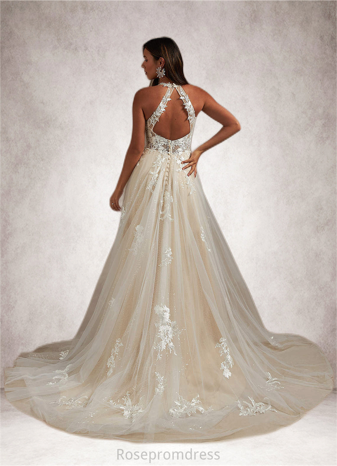 Kiara A-Line Sequins Tulle Chapel Train Dress SRSP0020017
