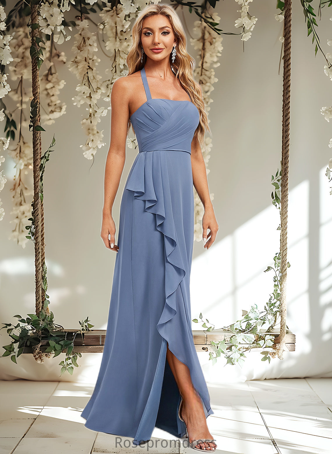 Jean A-line Halter Floor-Length Chiffon Bridesmaid Dress DSP0025799