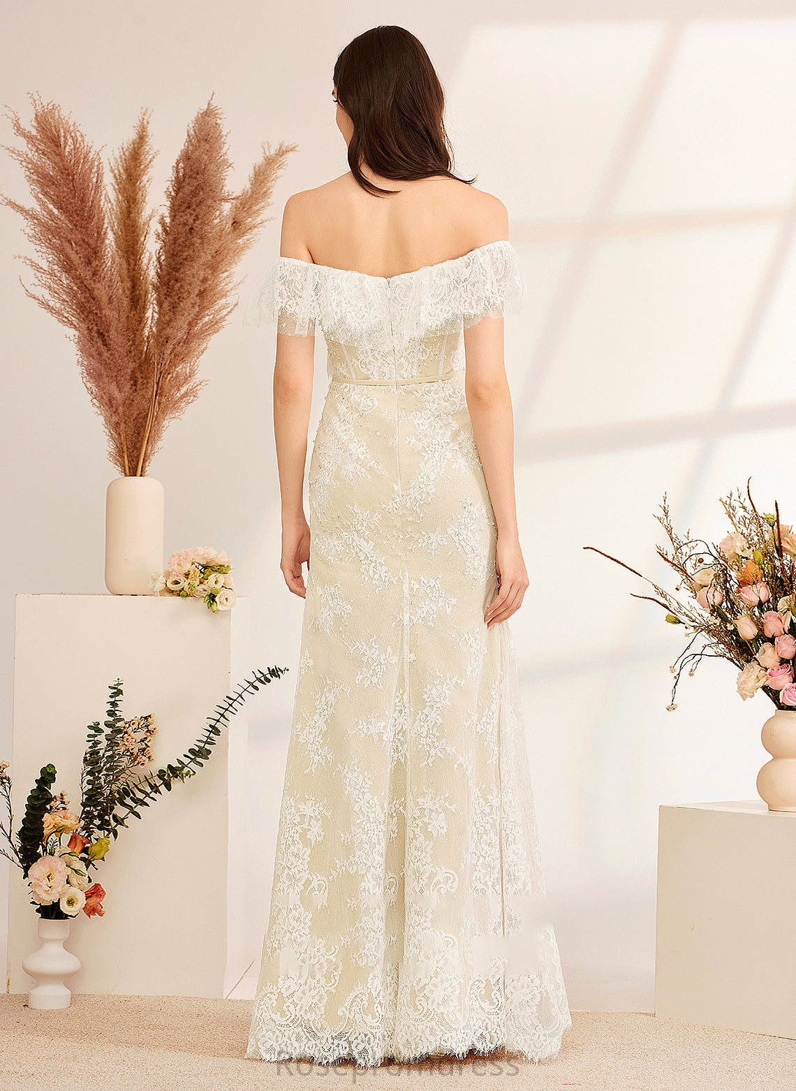Floor-Length Dress Off-the-Shoulder With Elena Trumpet/Mermaid Wedding Sequins Beading Wedding Dresses