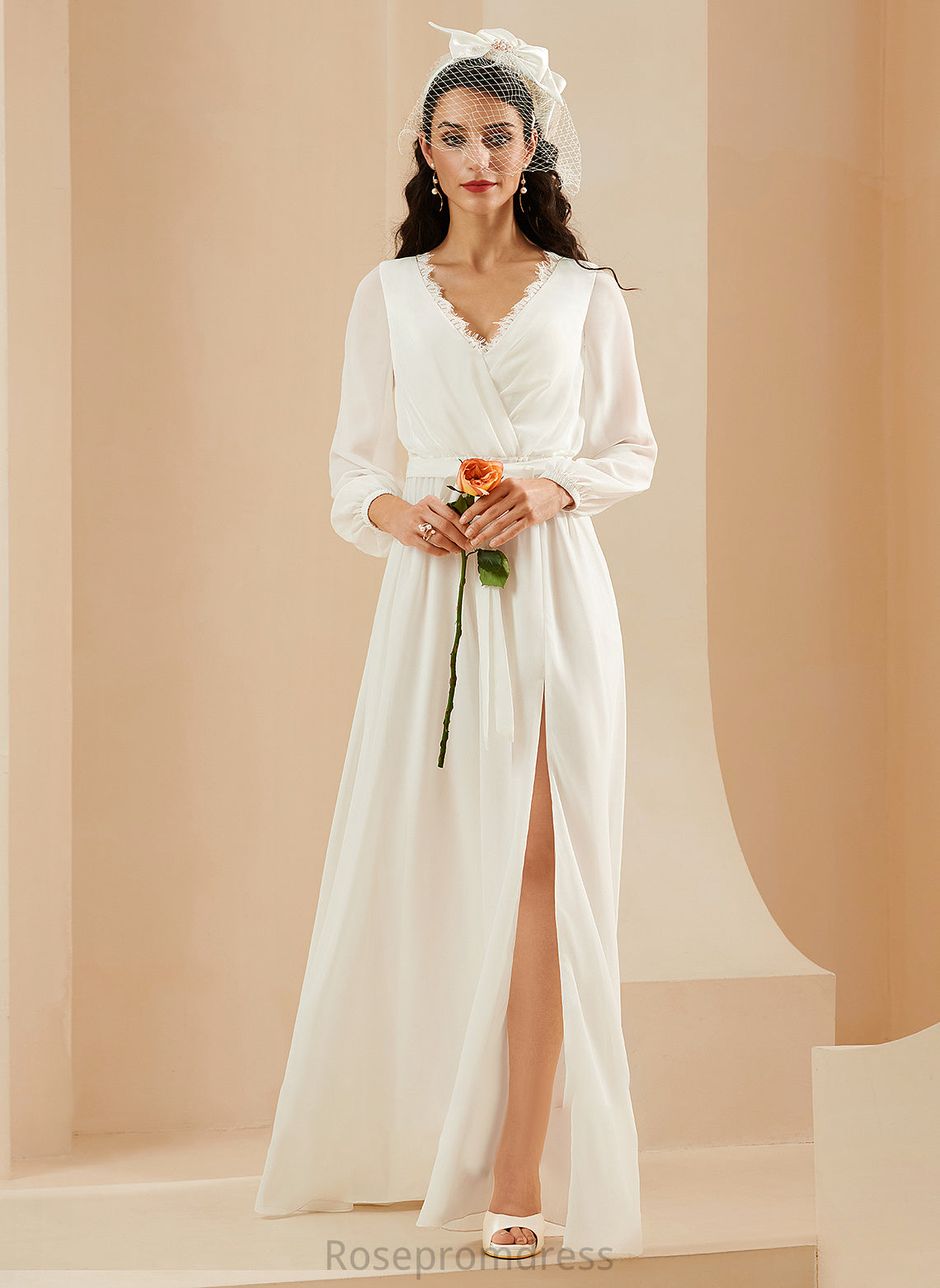 Floor-Length Wedding Split Dress Wedding Dresses V-neck Front Lace Brenda With A-Line