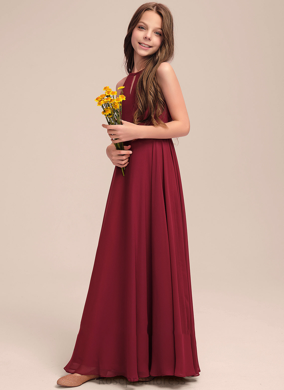 Scoop Neck Carla Floor-Length Junior Bridesmaid Dresses A-Line Chiffon
