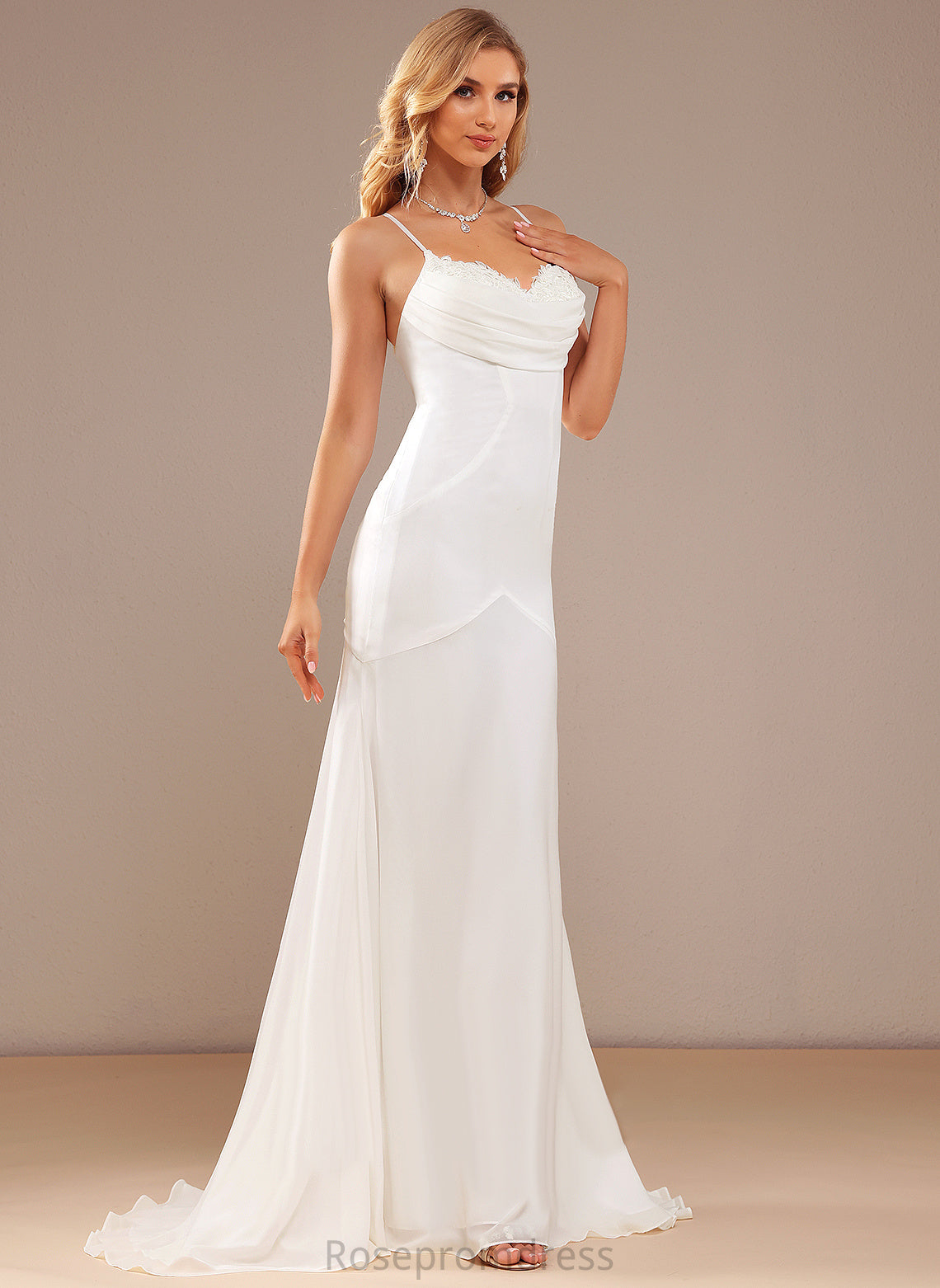 Chiffon Lace V-neck Train Wedding Dresses Wedding Trumpet/Mermaid Sweep Dress Kaylie With