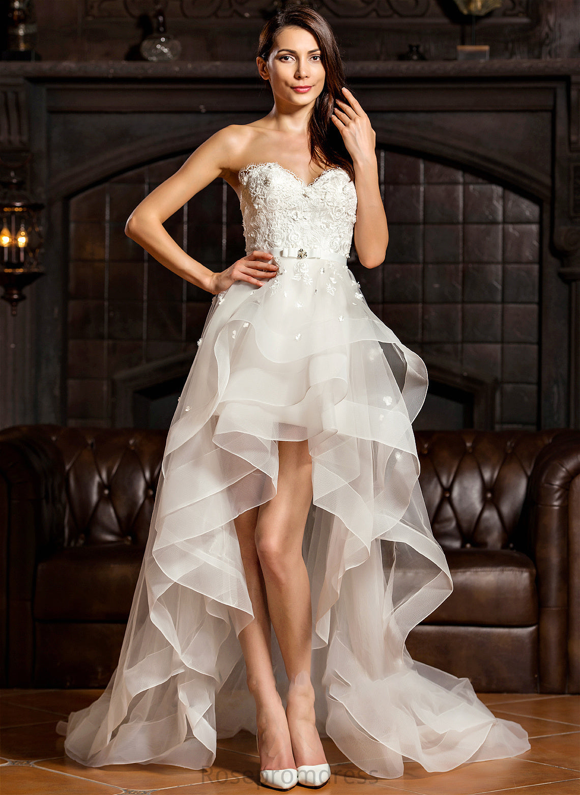 Bow(s) Asymmetrical Tulle Reyna Wedding Wedding Dresses Beading Sweetheart Dress With A-Line