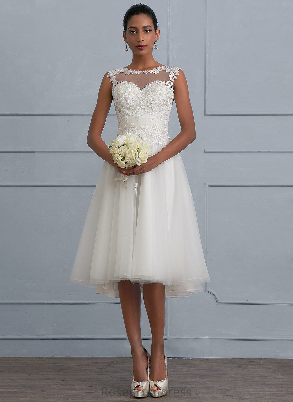 Illusion Asymmetrical Wedding Dresses Tulle Ruffle Dress With A-Line Wedding Georgia
