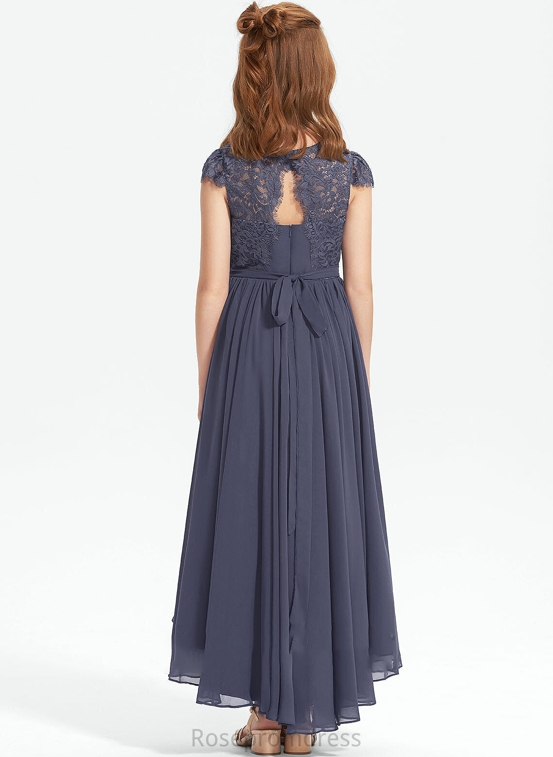 Asymmetrical Junior Bridesmaid Dresses Kirsten Scoop Neck Lace A-Line Chiffon