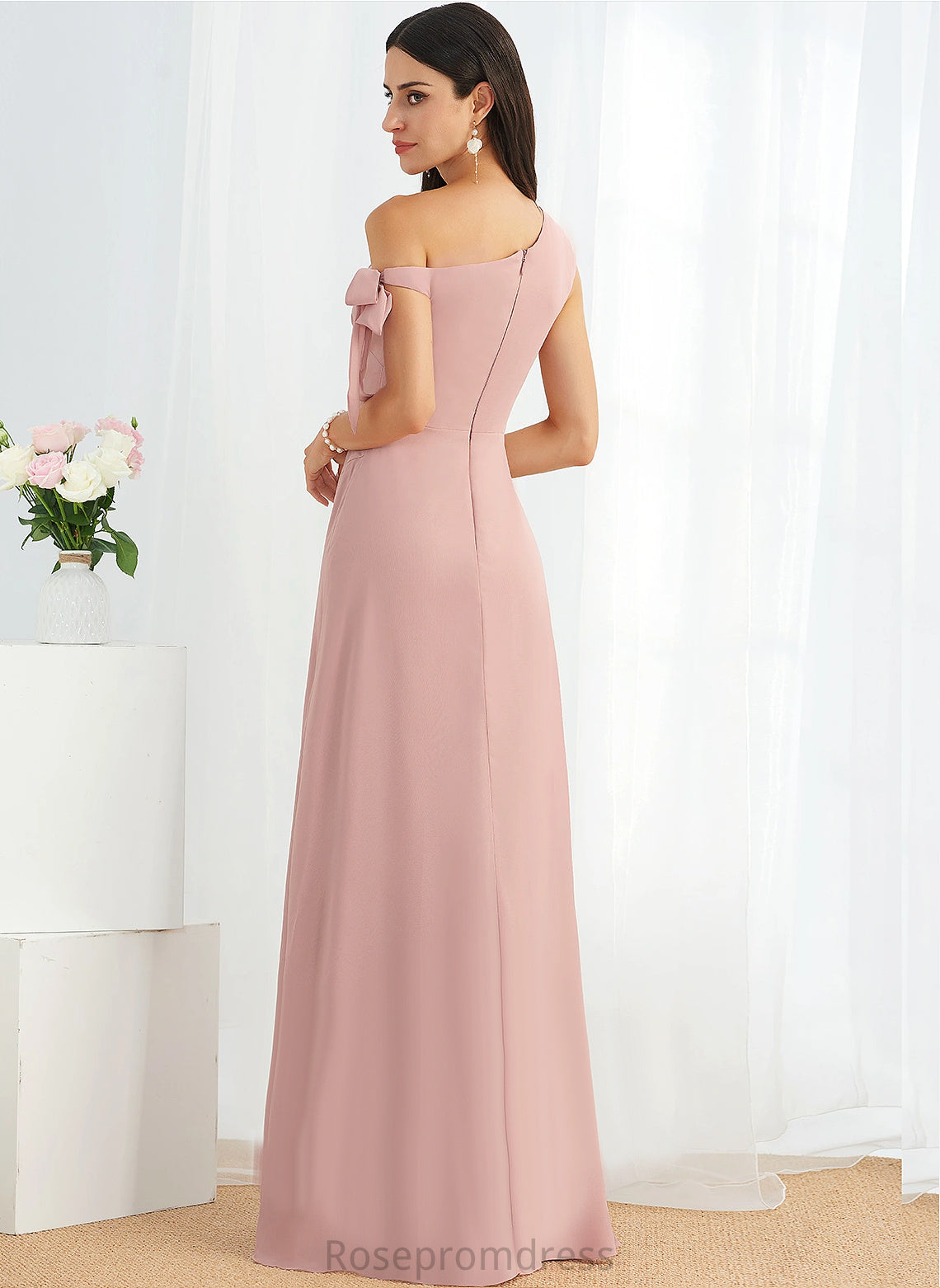 Floor-Length Fabric Embellishment OneShoulder Silhouette Neckline A-line Length Maryjane Spaghetti Staps Sleeveless Empire Waist Bridesmaid Dresses