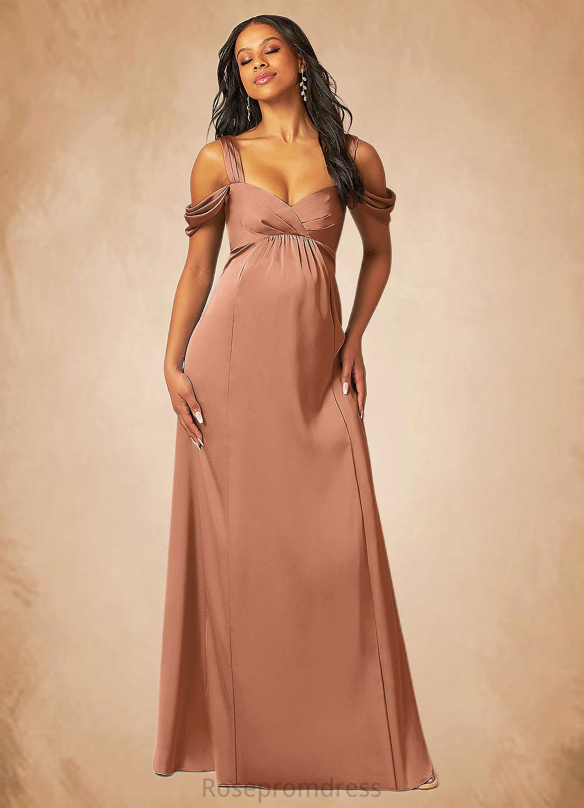 Justine A-Line Pleated Stretch Satin Floor-Length Dress SRSP0019681