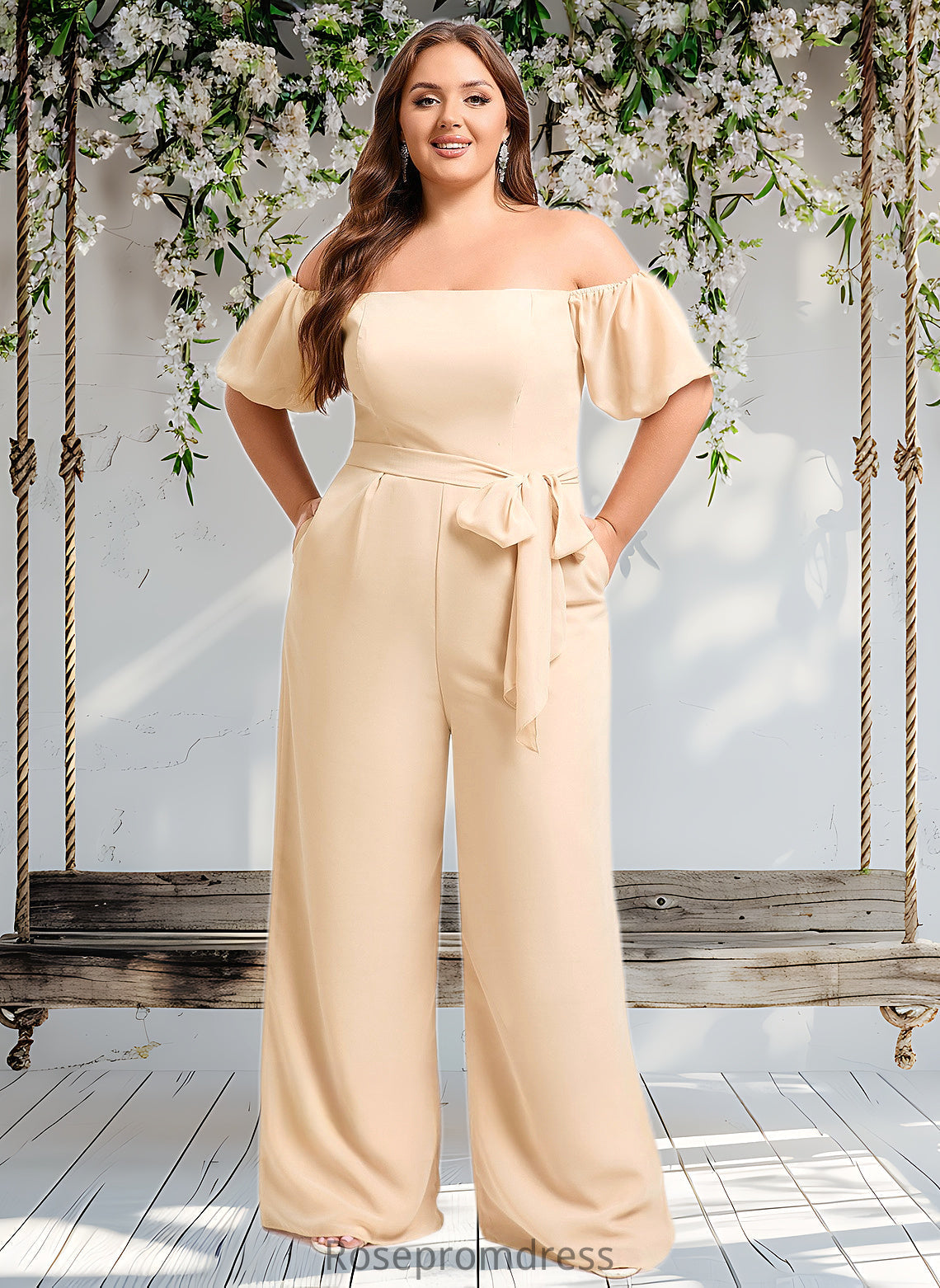 Sharon Jumpsuit/Pantsuit Off the Shoulder Square Floor-Length Chiffon Bridesmaid Dress DSP0025791