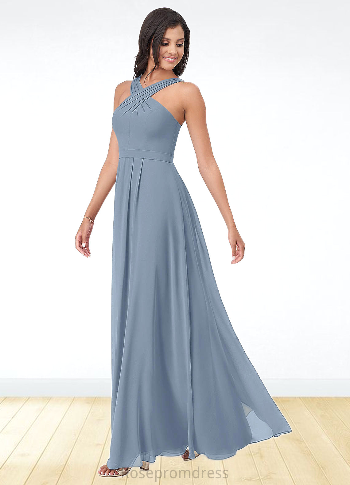 Andrea A-Line Pleated Chiffon Floor-Length Dress SRSP0019638