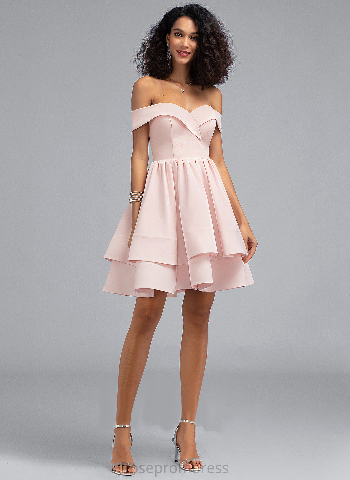 Prom Dresses Cascading Stretch Ruffles Crepe With Off-the-Shoulder Short/Mini Gina A-Line