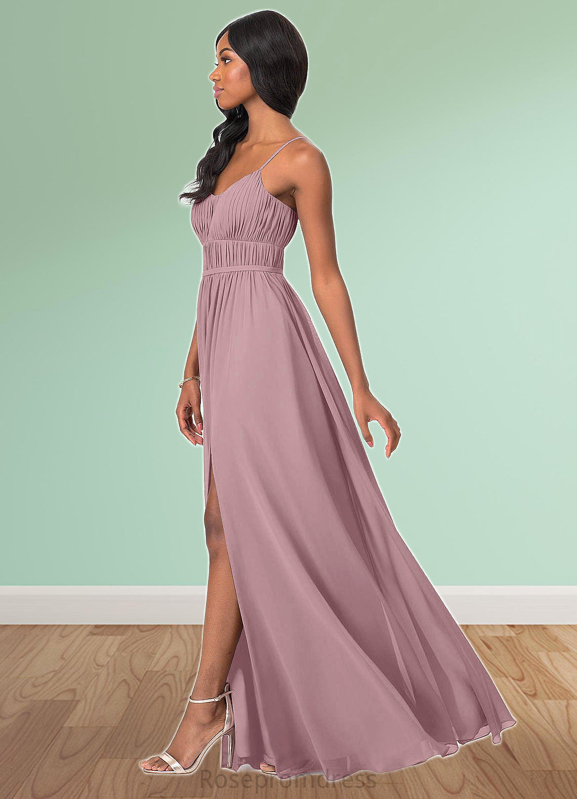 Emily A-Line Pleated Chiffon Floor-Length Dress SRSP0019644