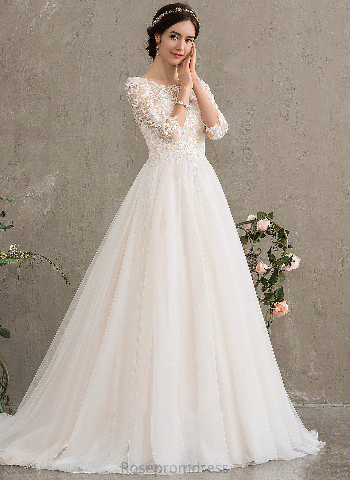 Ball-Gown/Princess Dress Neck Wedding Tulle Sequins Wedding Dresses Train With Scoop Court Lillie