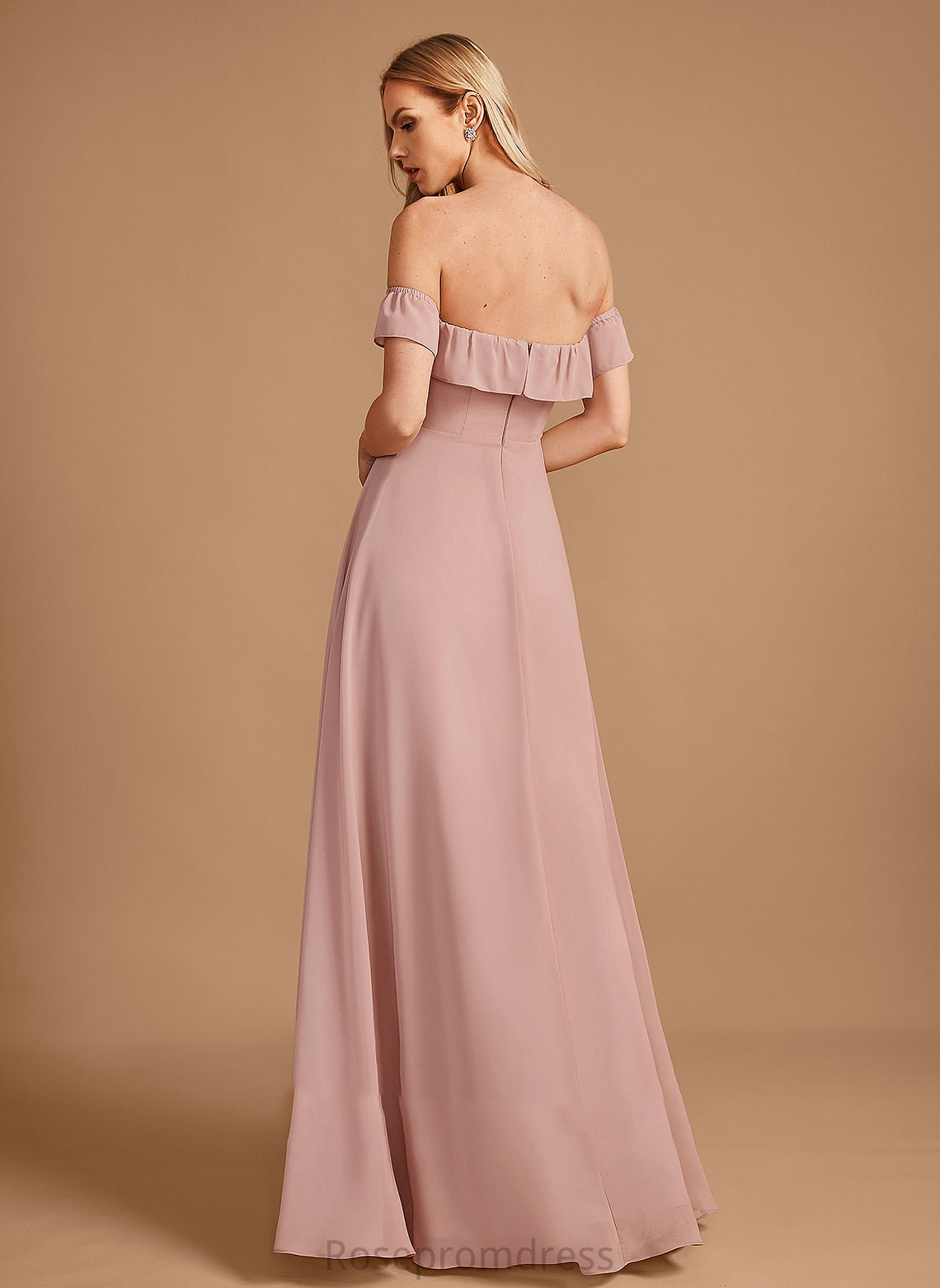 Off-the-Shoulder Length Embellishment Floor-Length Ruffle Silhouette Fabric Neckline A-Line Abagail Natural Waist Spaghetti Staps Bridesmaid Dresses