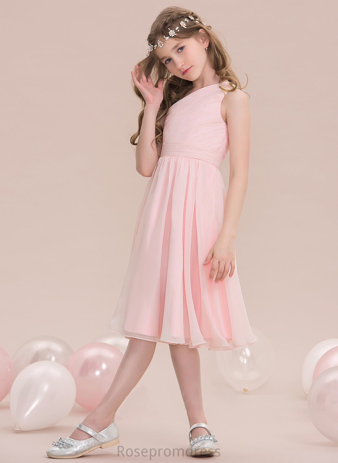 Junior Bridesmaid Dresses Knee-Length Amari With Ruffle One-Shoulder A-Line Chiffon
