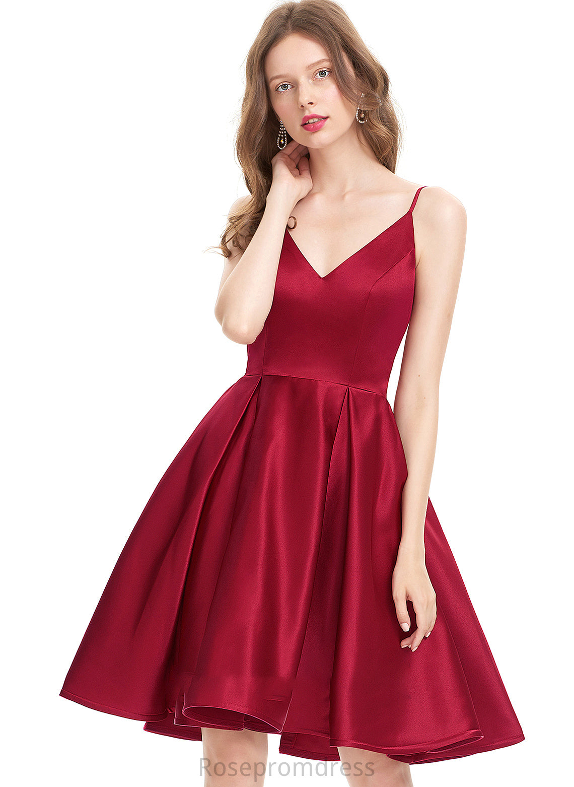 Reyna V-neck Prom Dresses A-Line Satin Knee-Length