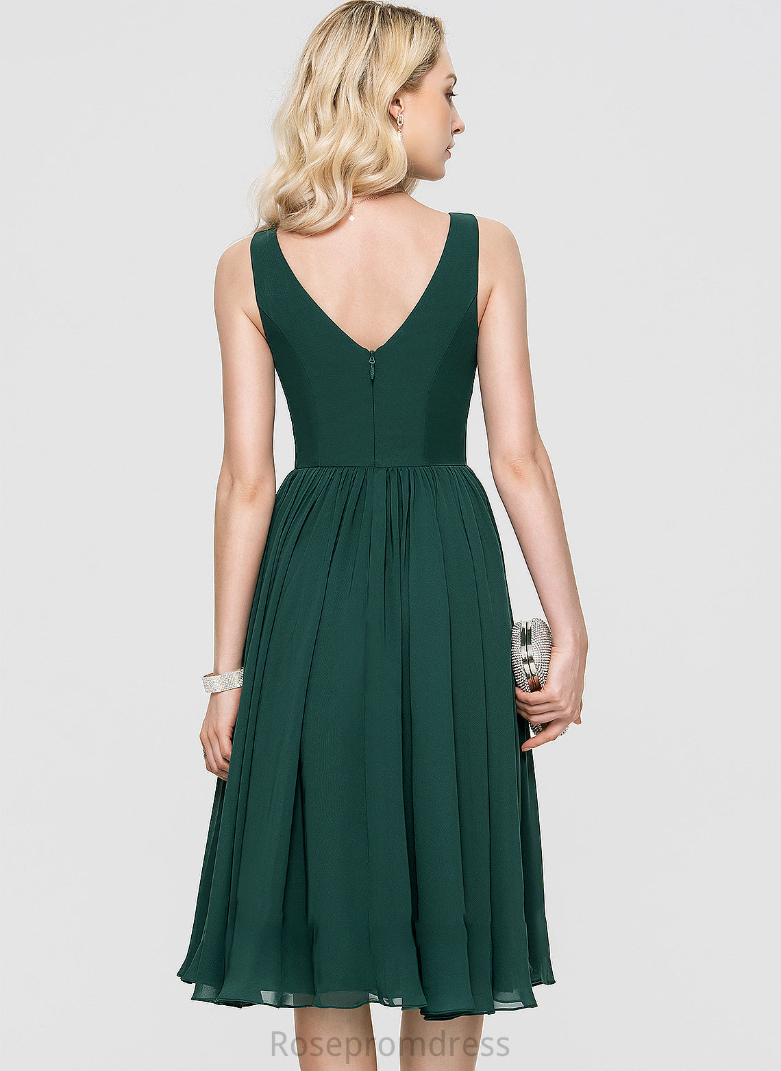 Neckline Knee-Length Silhouette V-neck Fabric Length A-Line Sleeve Kadence Bridesmaid Dresses