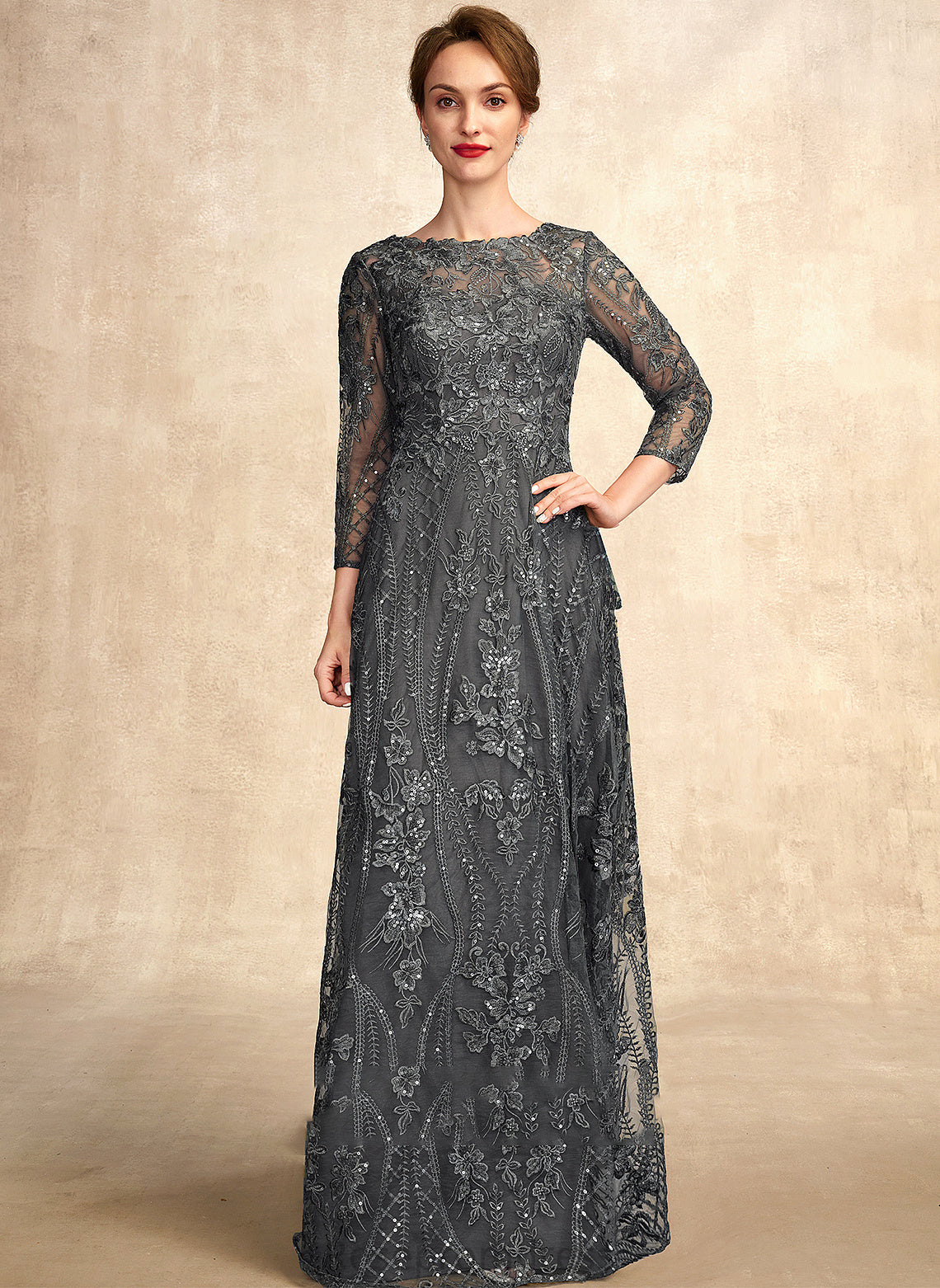 Mother of the Bride Dresses Lace Bride the Scoop of Neck Dress With Floor-Length Avah Sequins A-Line Mother