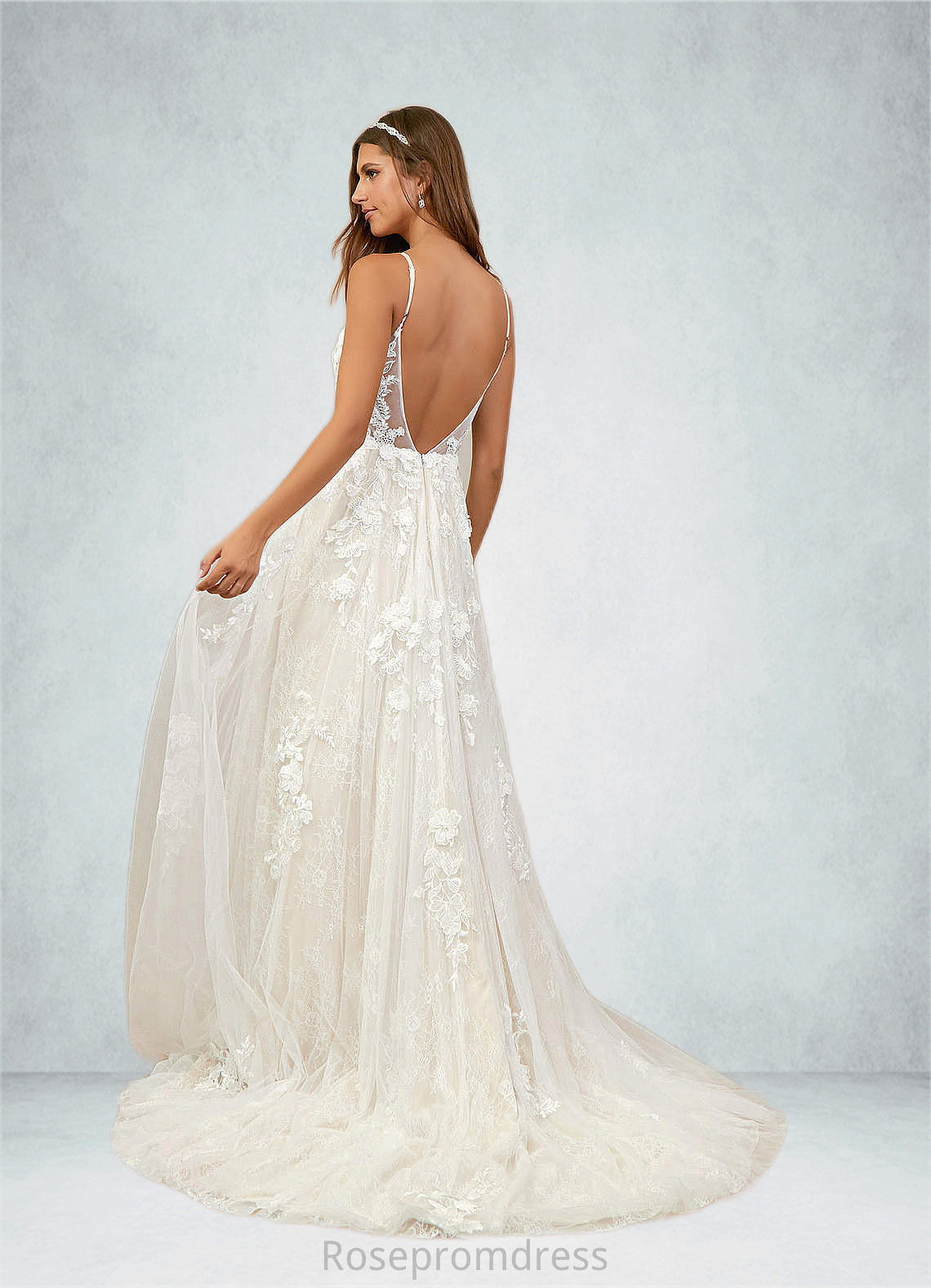 Perla A-Line Lace Chapel Train Dress SRSP0020111