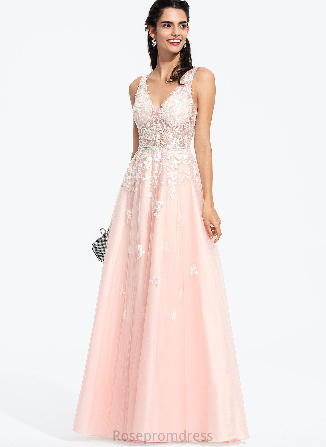 Novia V-neck Floor-Length With Tulle Sequins Prom Dresses Ball-Gown/Princess Beading